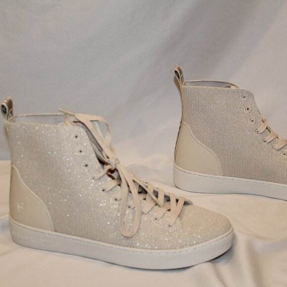 NIB MICHAEL KORS WOMEN'S CREAM GOLD HIGH TOP SNEAKERS SZ 8 - Picture 4 of 7